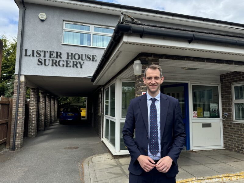Andrew Lewin MP outside Lister House GP